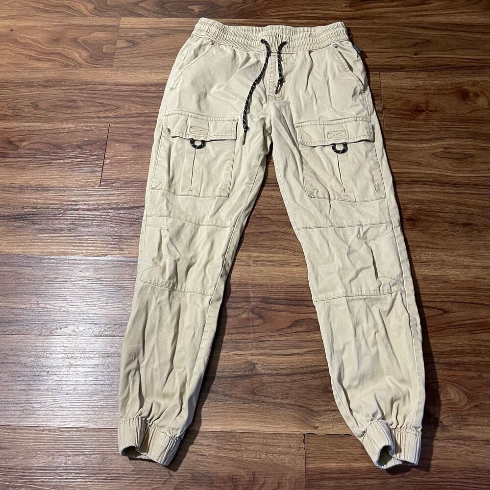 Ring of Fire Cargo Jogger Pants Men S Tan Khaki Elastic Waist Drawstring Stretch